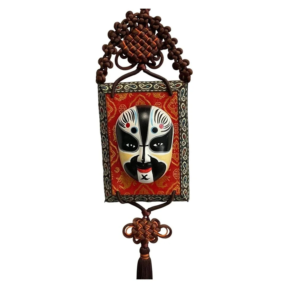 Chinese Opera Mask‎ Wall Hanging Decor with Tassel Fabric Frame